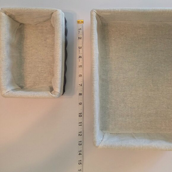 Set of 2 Woven Storage Baskets with Fabric Liners - Gray Brown Wicker - Picture 6 of 8